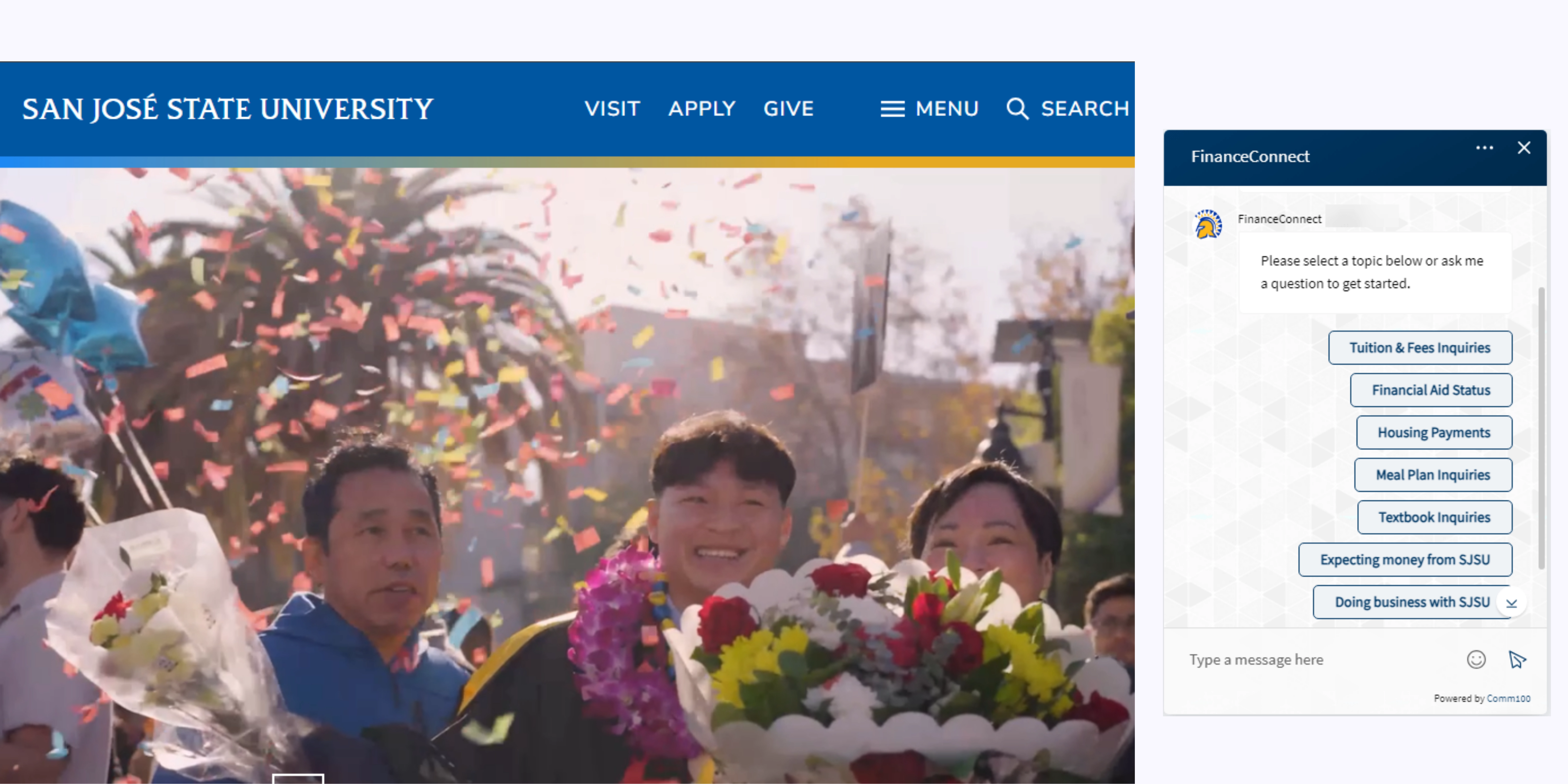 home page of San Jose State University