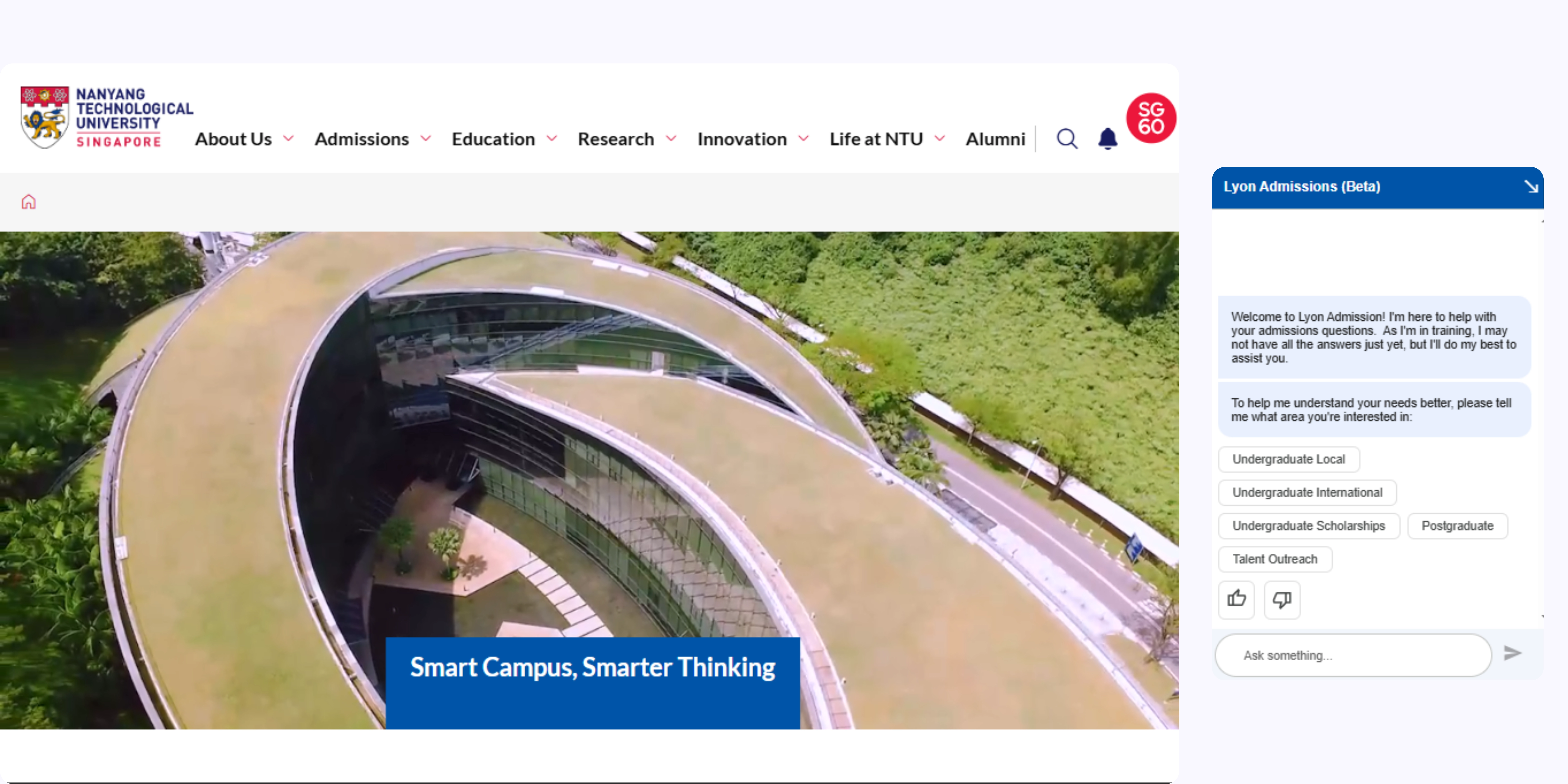 home page of Nanyang Technological University