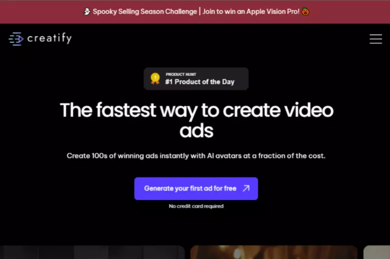 home page of Creatify