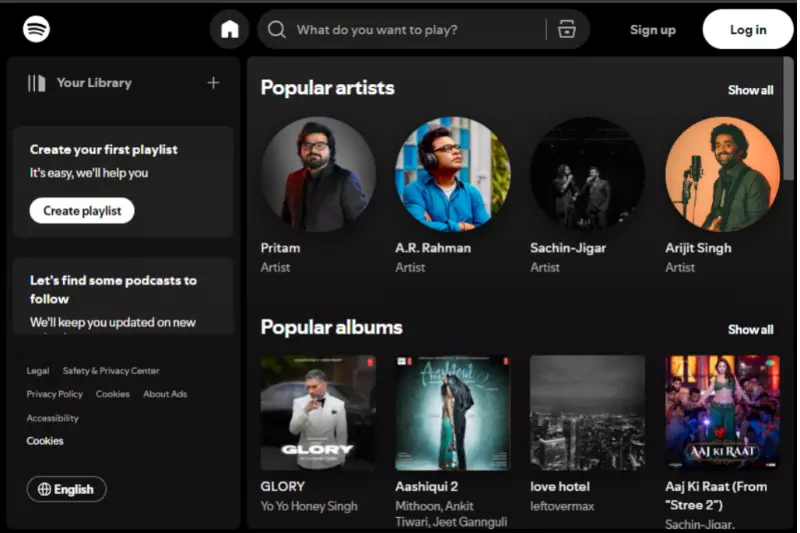 home page of Spotify