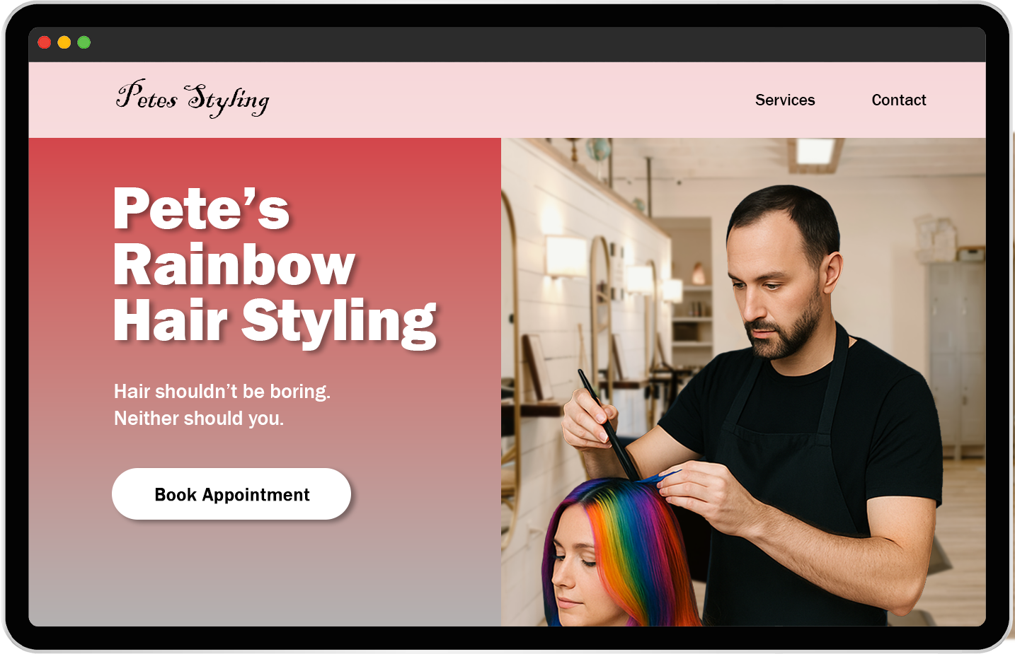 Example website of a hair styler business