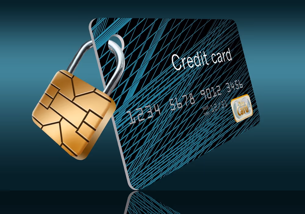 Credit Card with a Padlock representing the EMV Chip _ pms software