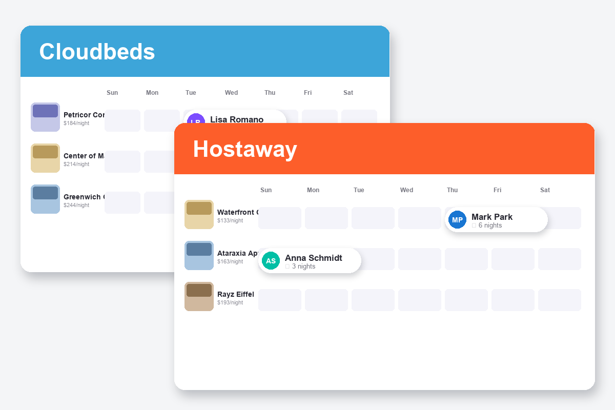 Cloudbeds vs Hostaway Comparison dashboard screenshots
