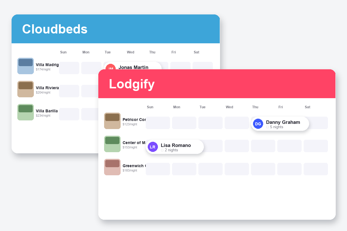 Cloudbeds vs Lodgify Comparison dashboard screenshots