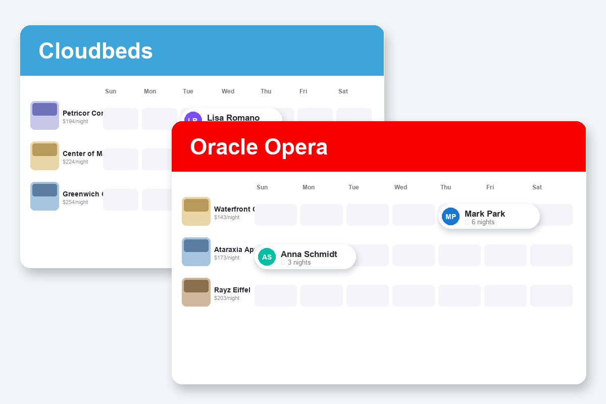 Cloudbeds vs Oracle OPERA Comparison dashboard screenshots