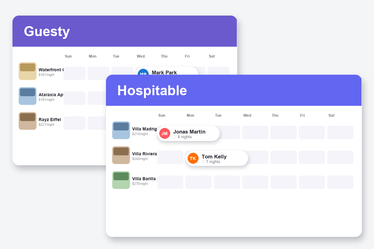 Guesty vs Hospitable Comparison dashboard screenshots