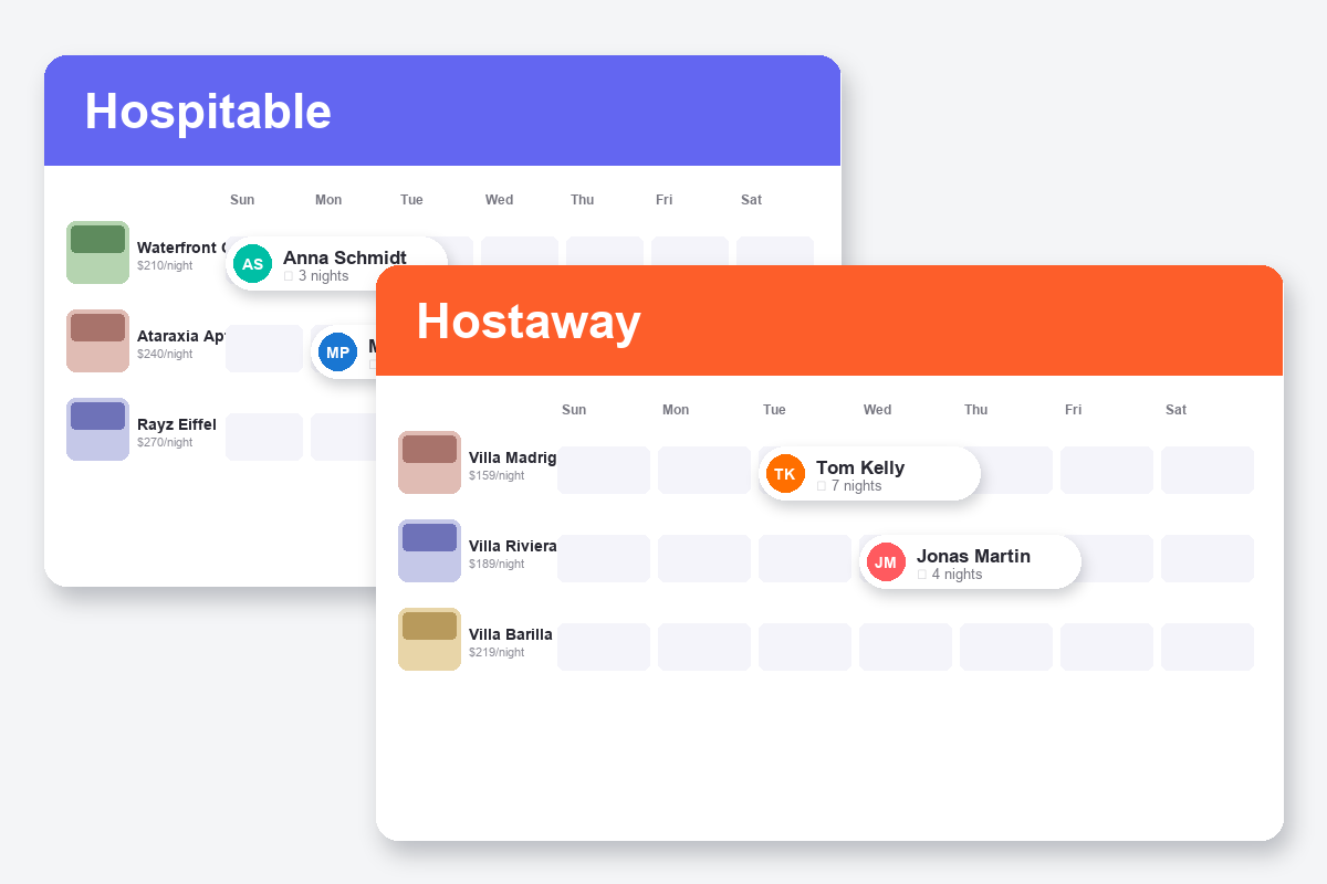 Hospitable vs Hostaway Comparison dashboard screenshots