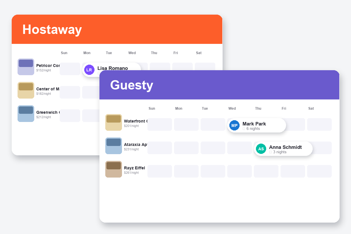 Hostaway vs Guesty Comparison dashboard screenshots