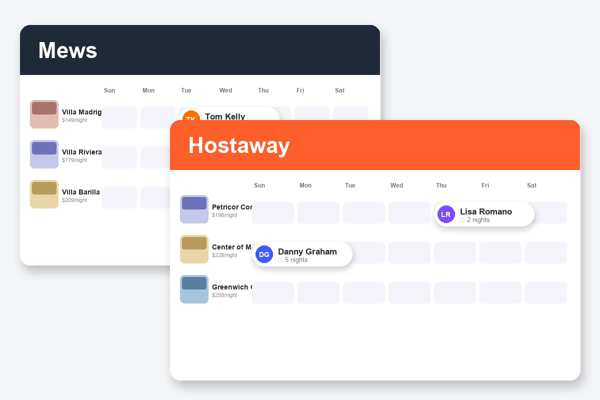 Mews vs Hostaway Comparison dashboard screenshots
