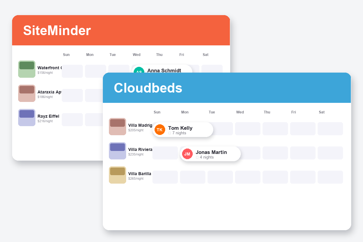 SiteMinder vs Cloudbeds Comparison dashboard screenshots