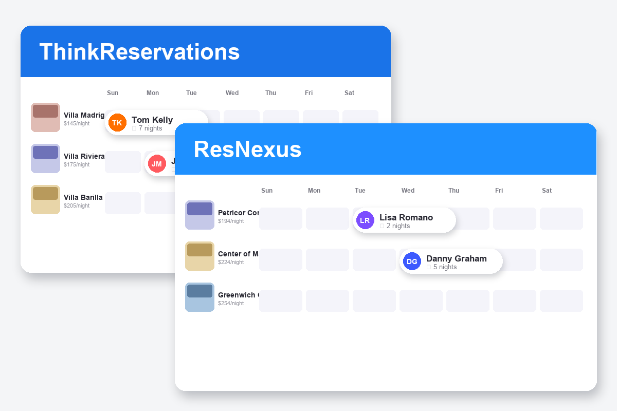 ThinkReservations vs ResNexus Comparison dashboard screenshots