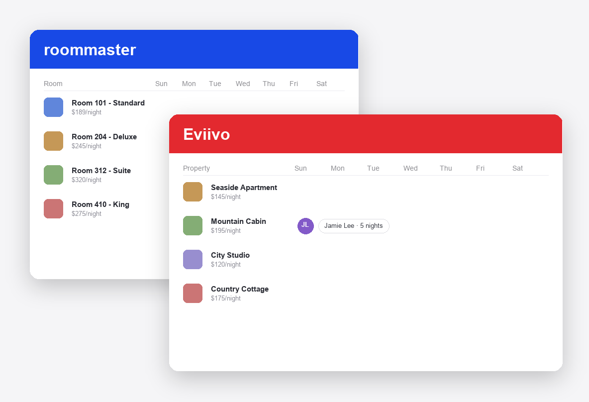 roommaster vs Eviivo dashboard screenshots