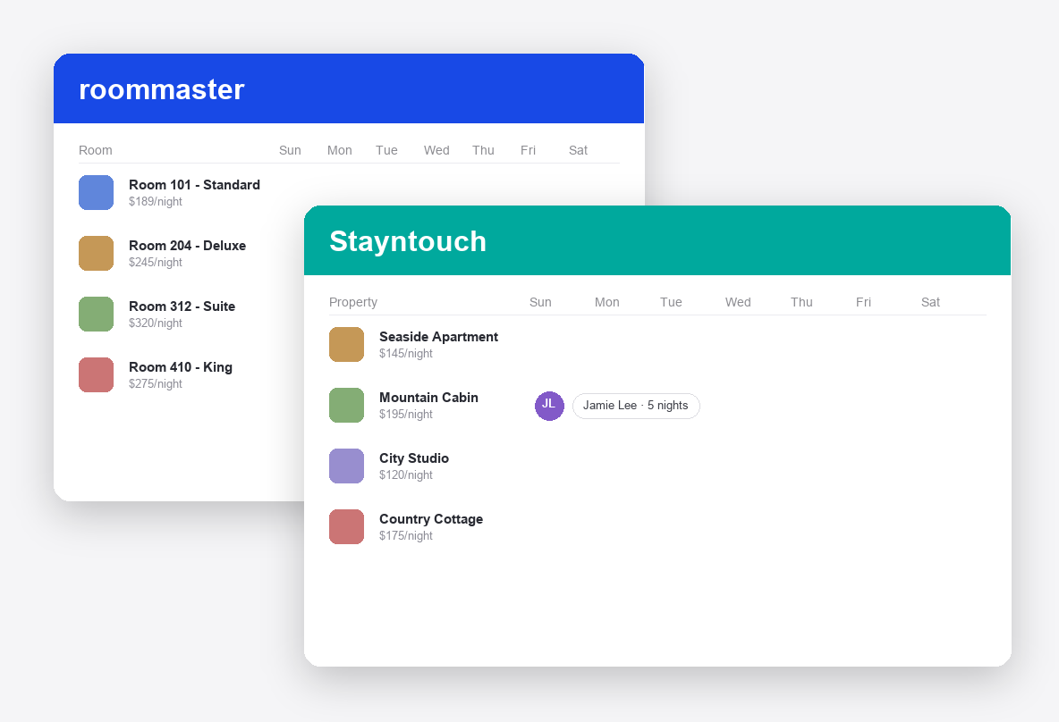 roommaster vs Stayntouch dashboard screenshots
