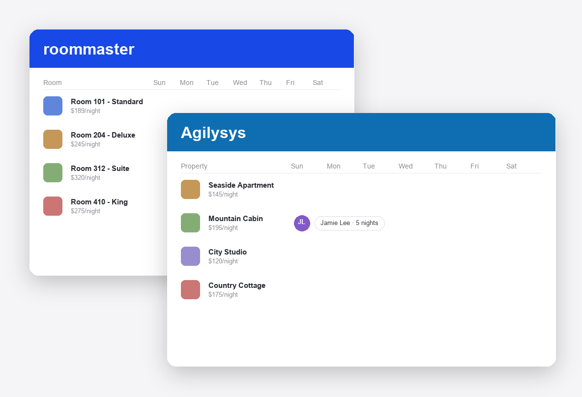 roommaster vs Agilysys dashboard screenshots