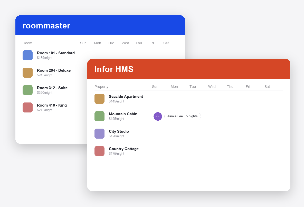 roommaster vs Infor HMS dashboard screenshots