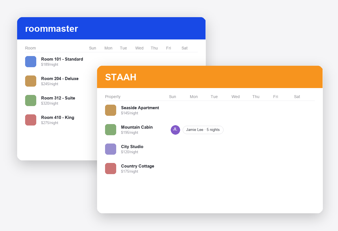 roommaster vs STAAH dashboard screenshots