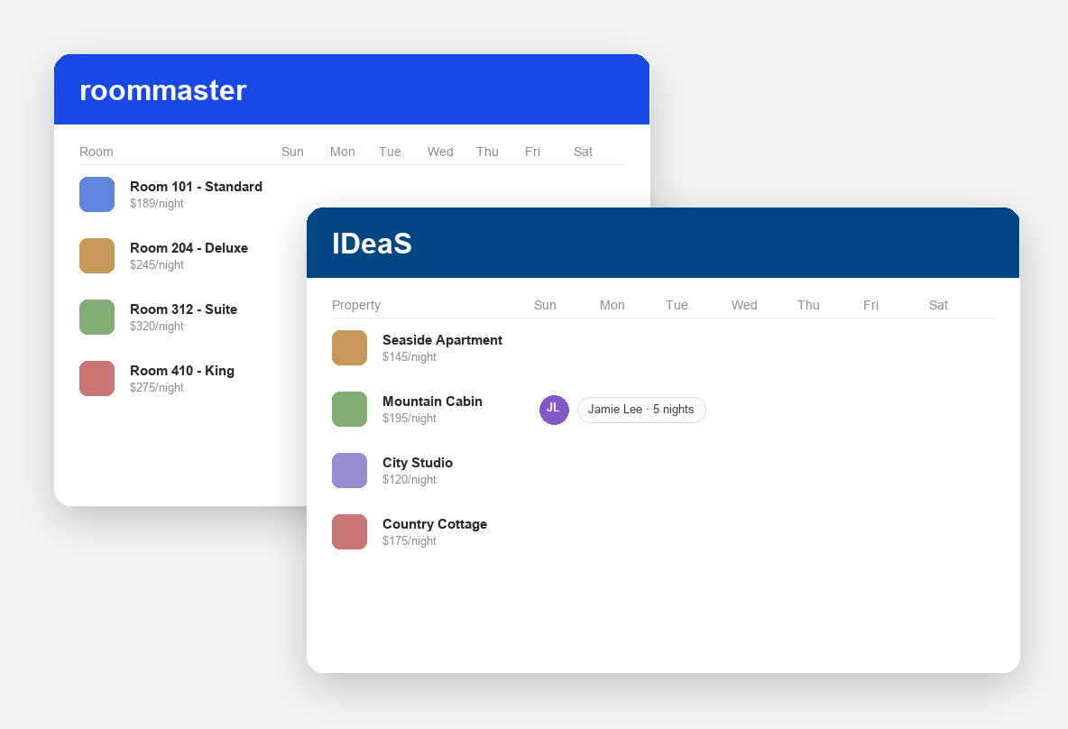 roommaster vs IDeaS dashboard screenshots