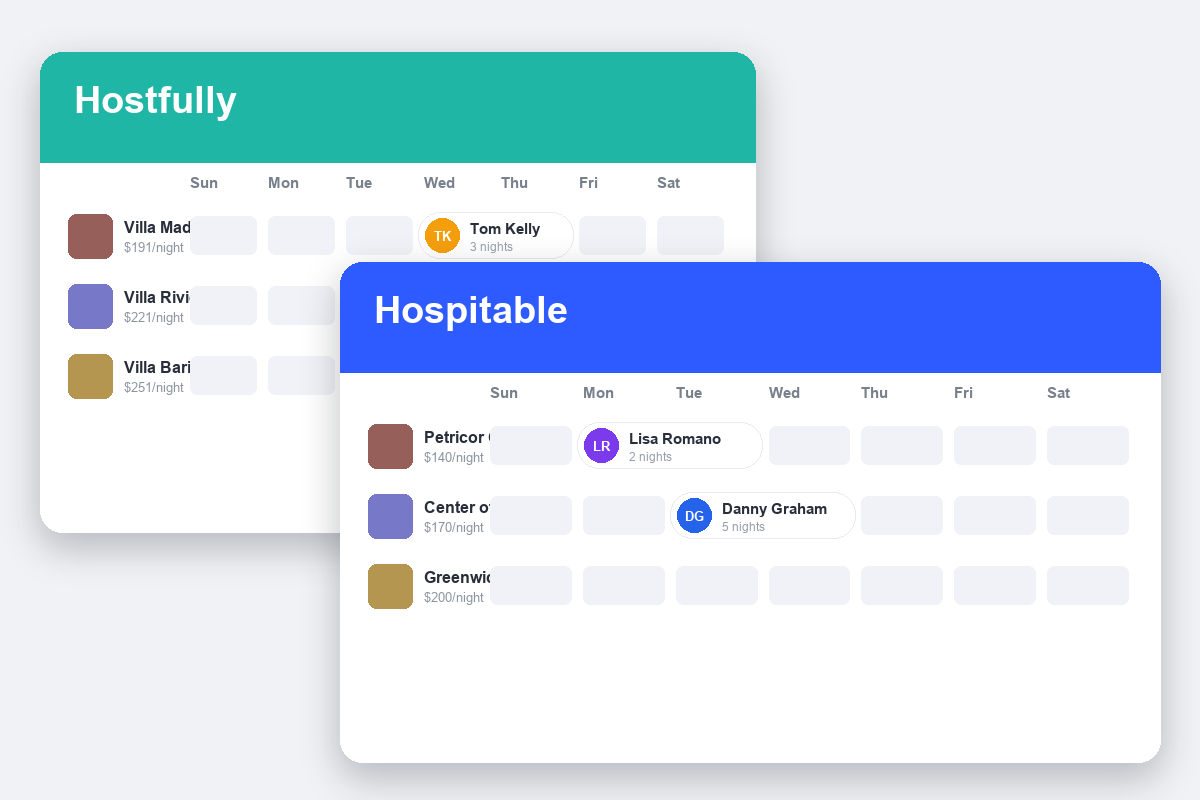 Hostfully vs Hospitable Comparison dashboard screenshots