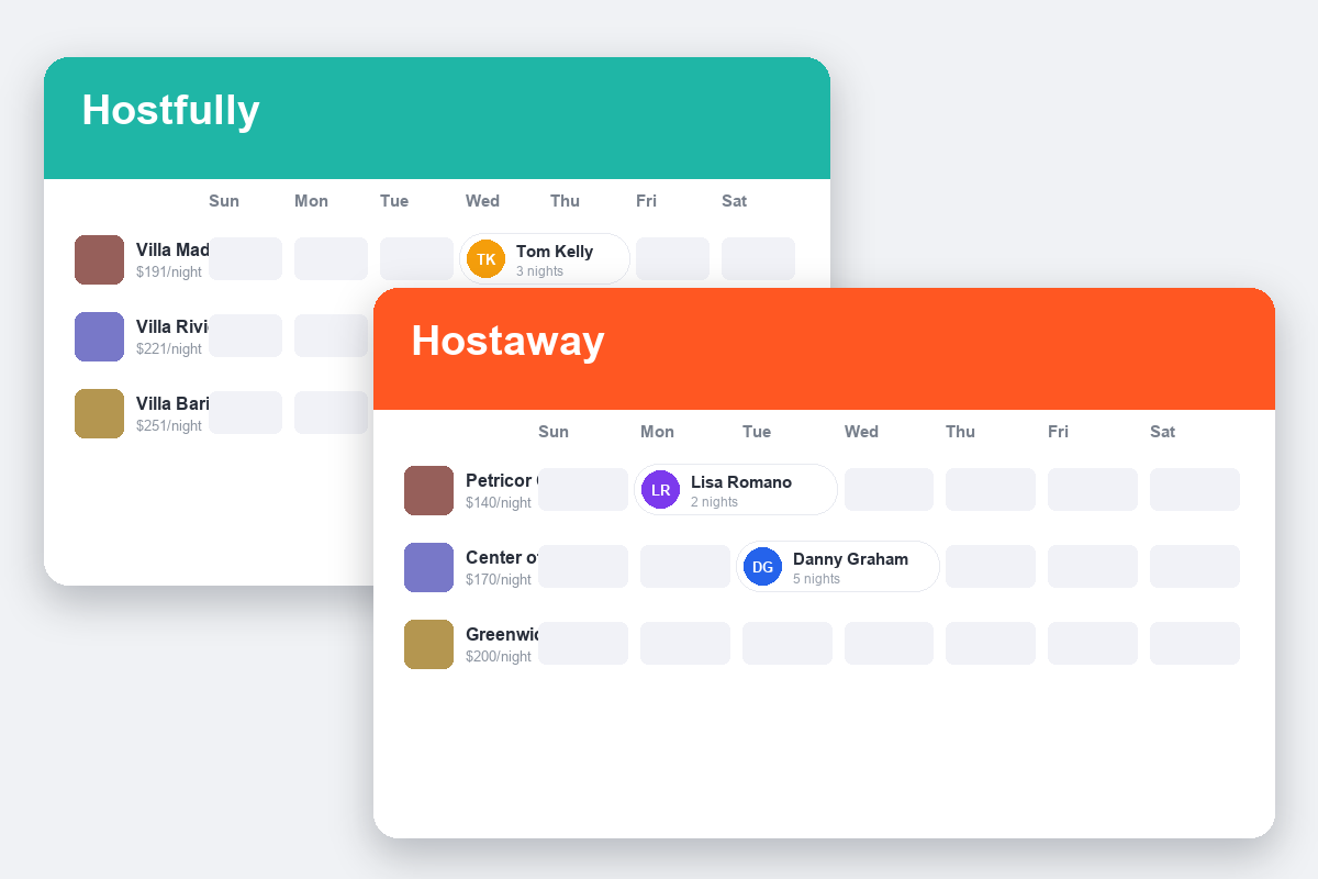 Hostfully vs Hostaway Comparison dashboard screenshots