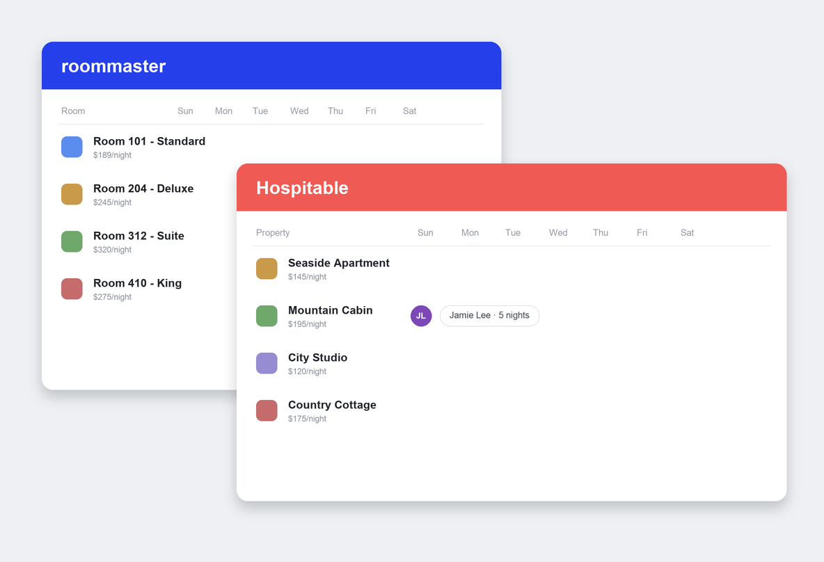 roommaster vs Hospitable dashboard screenshots