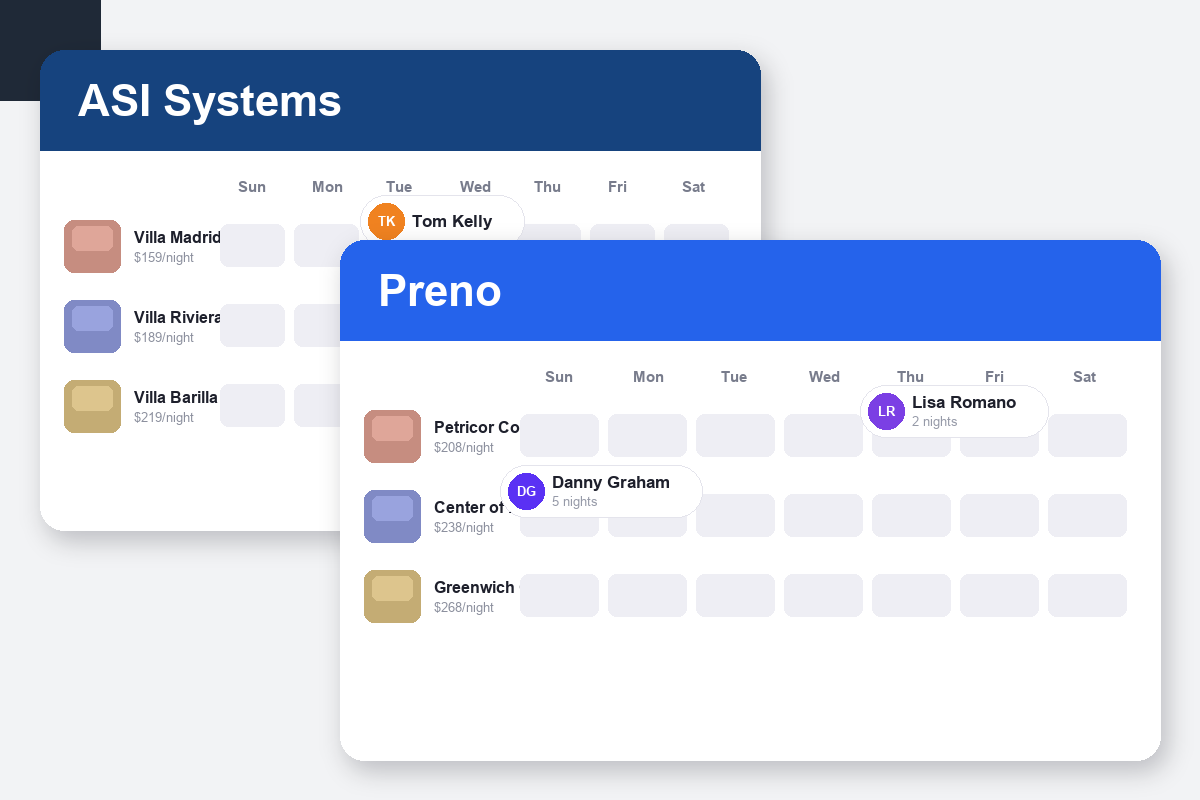 ASI Systems vs Preno Comparison dashboard screenshots