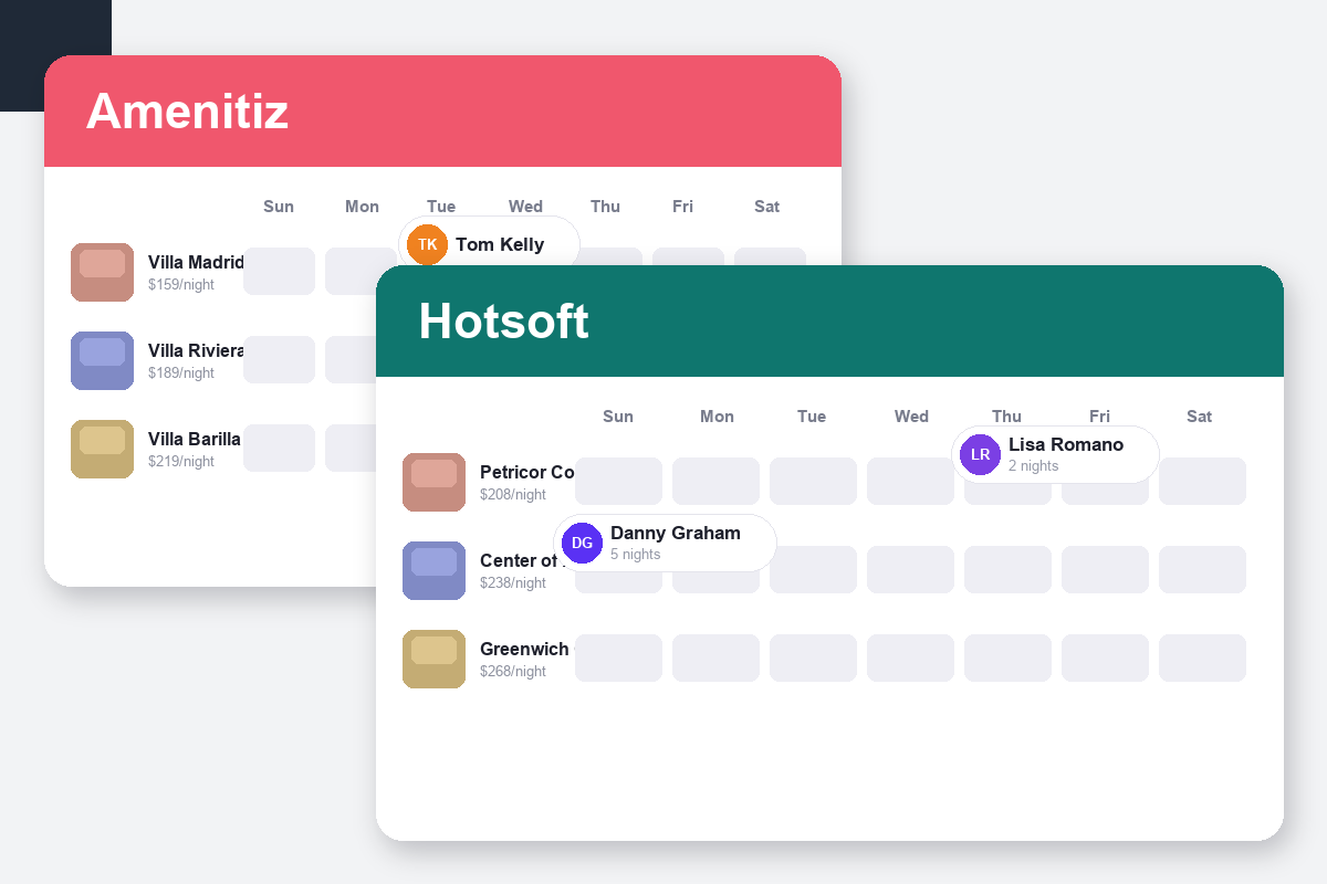 Amenitiz vs HotSoft Comparison dashboard screenshots