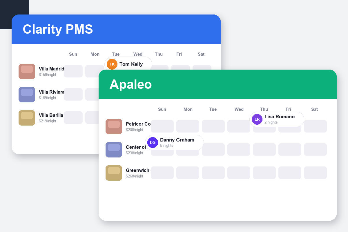 Clarity PMS vs Apaleo Comparison dashboard screenshots