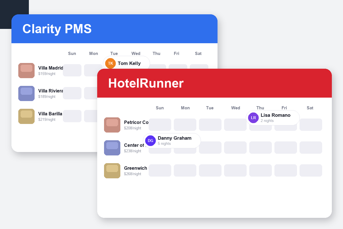 Clarity PMS vs HotelRunner Comparison dashboard screenshots