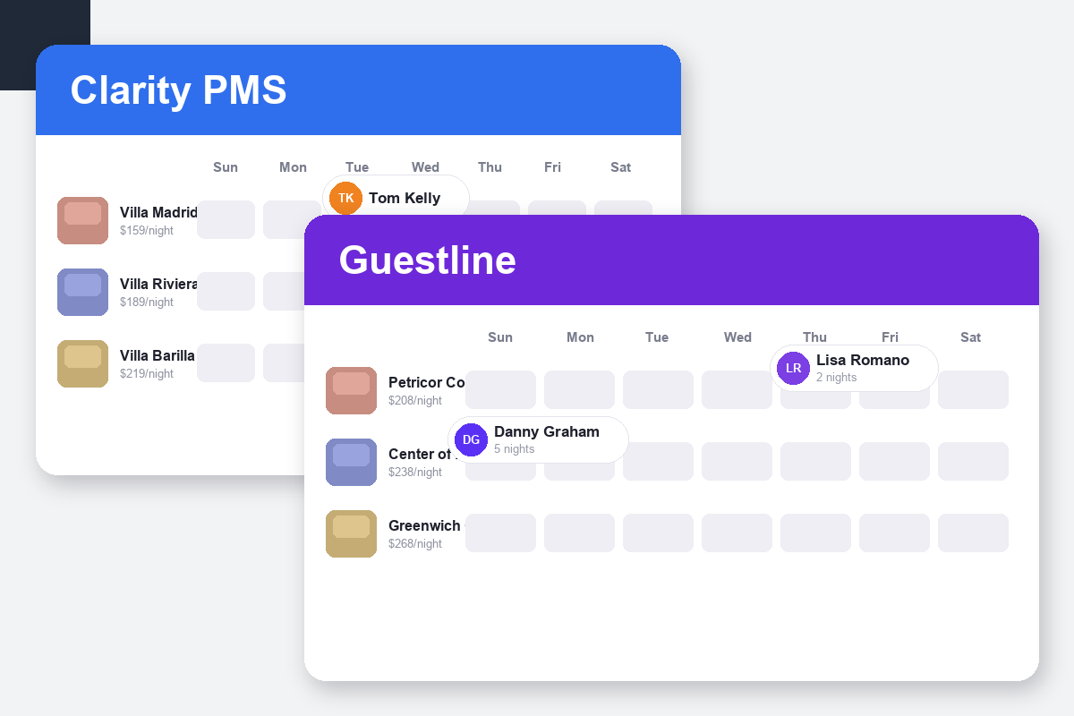 Clarity PMS vs Guestline Comparison dashboard screenshots