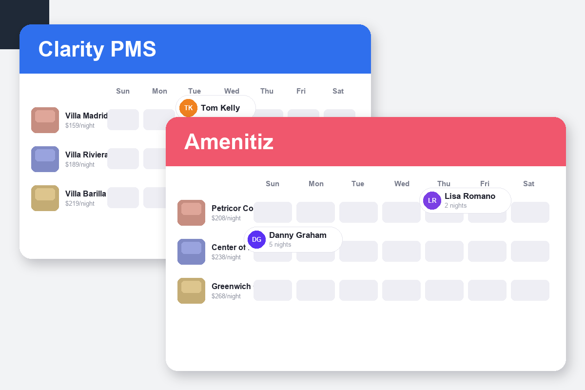 Clarity PMS vs Amenitiz Comparison dashboard screenshots