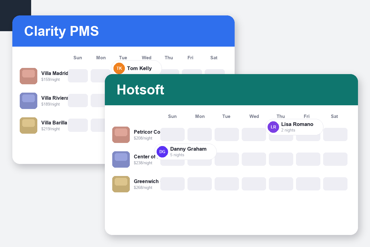 Clarity PMS vs HotSoft Comparison dashboard screenshots