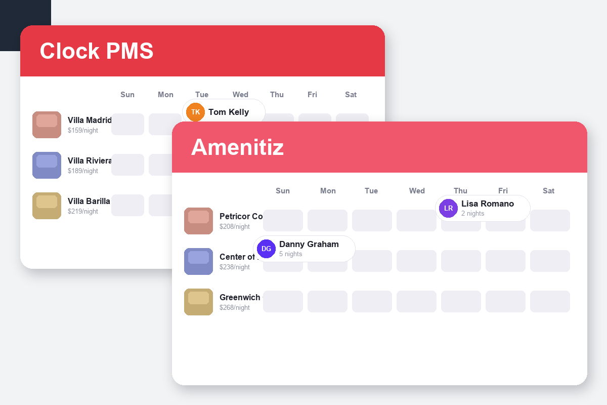 Clock PMS+ vs Amenitiz Comparison dashboard screenshots