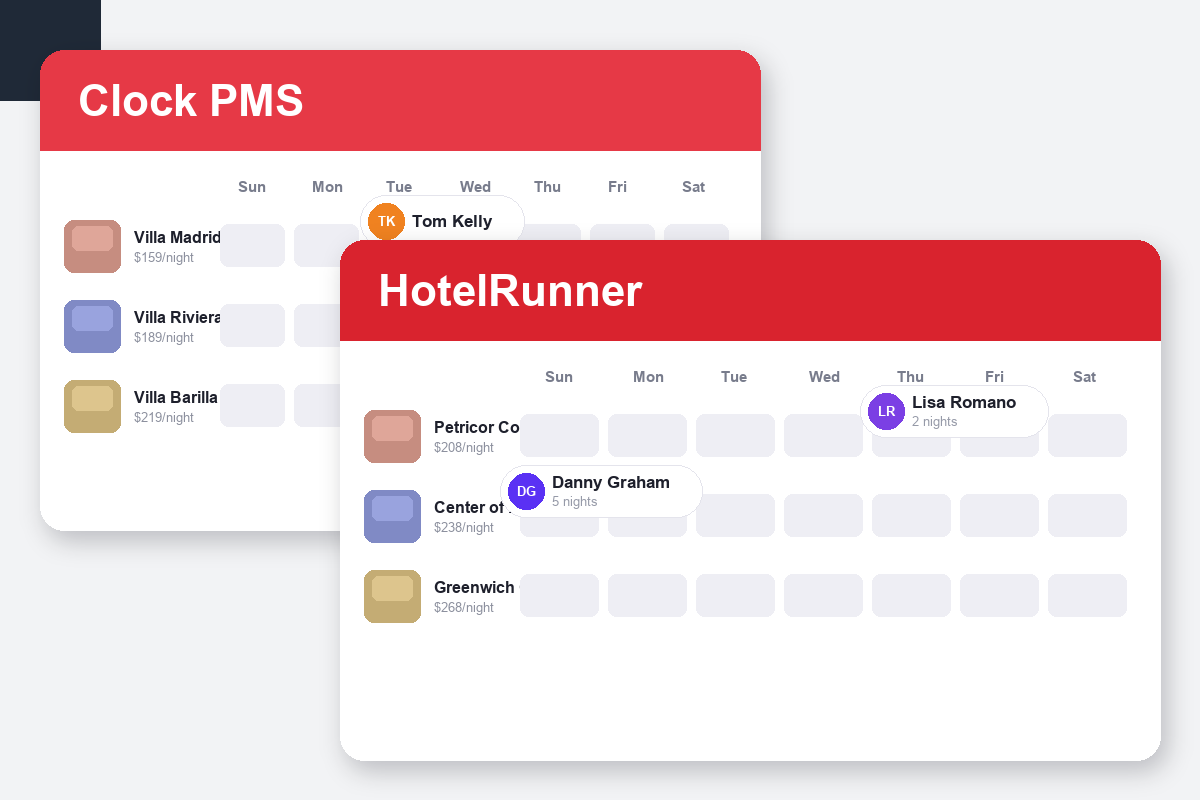 Clock PMS+ vs HotelRunner Comparison dashboard screenshots