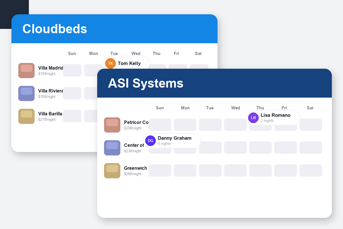 Cloudbeds vs ASI Systems Comparison dashboard screenshots