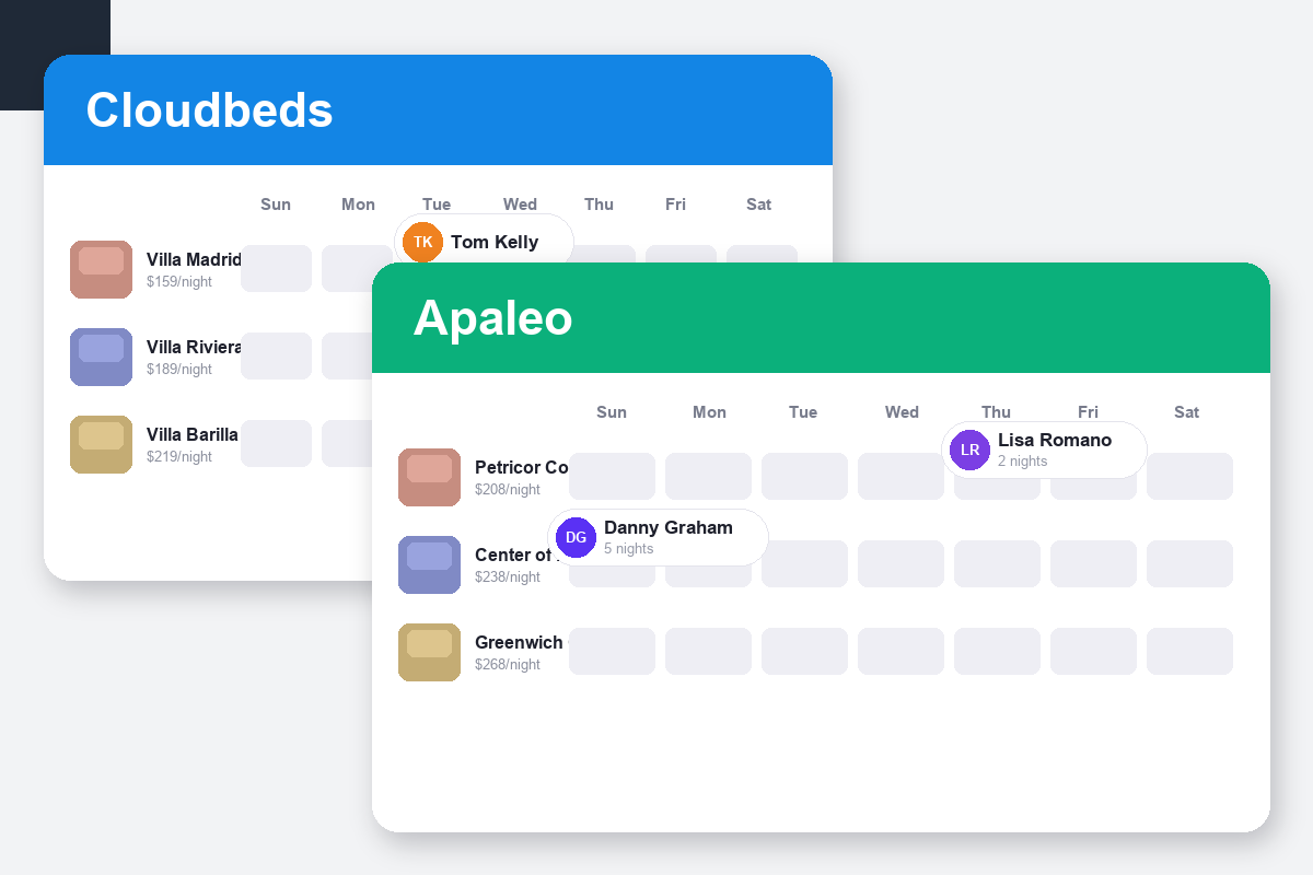 Cloudbeds vs Apaleo Comparison dashboard screenshots