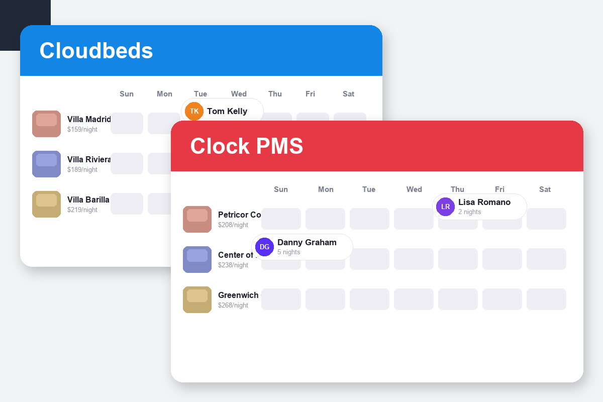 Cloudbeds vs Clock PMS+ Comparison dashboard screenshots