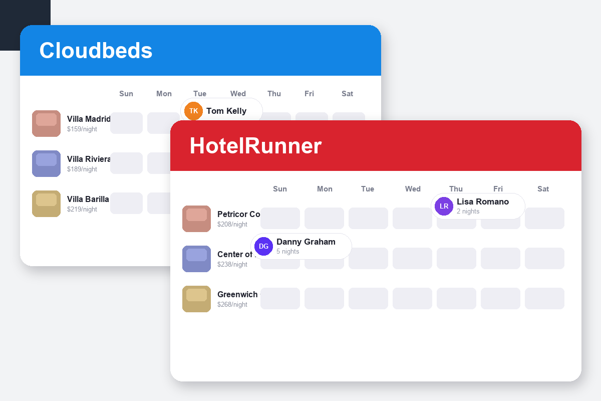Cloudbeds vs HotelRunner Comparison dashboard screenshots