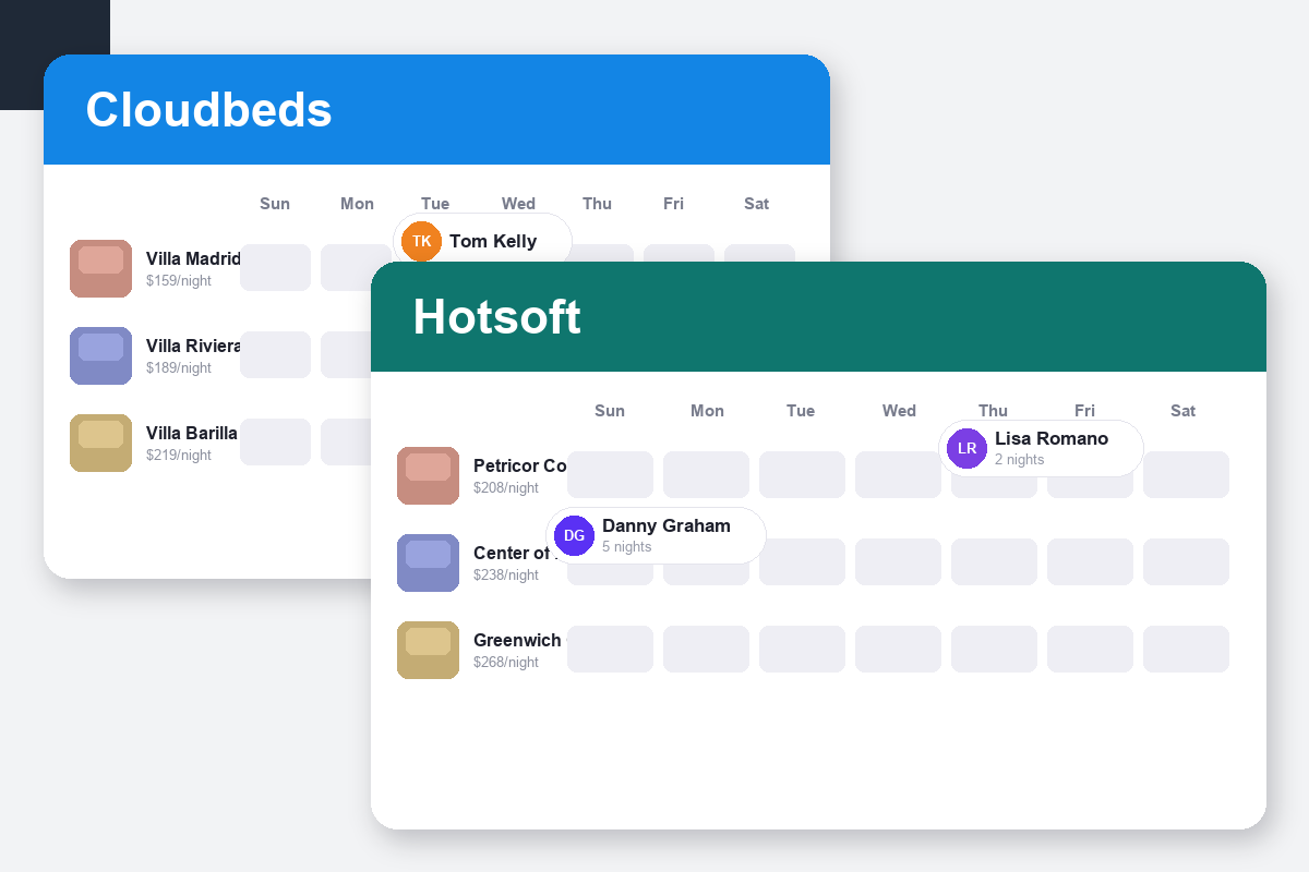 Cloudbeds vs HotSoft Comparison dashboard screenshots
