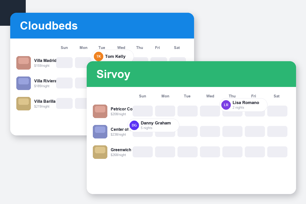 Cloudbeds vs Sirvoy Comparison dashboard screenshots
