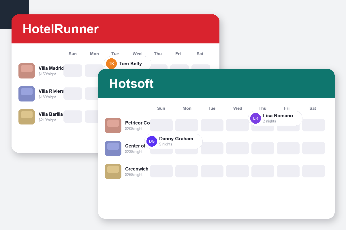 HotelRunner vs HotSoft Comparison dashboard screenshots