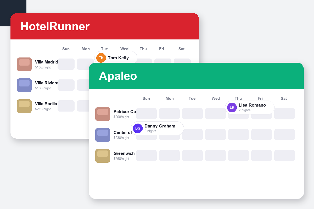 HotelRunner vs Apaleo Comparison dashboard screenshots