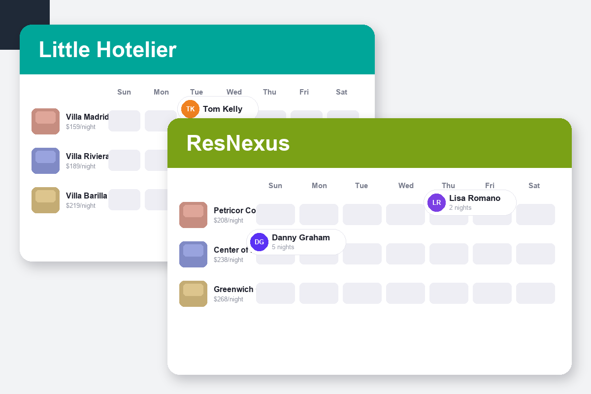 Little Hotelier vs ResNexus Comparison dashboard screenshots
