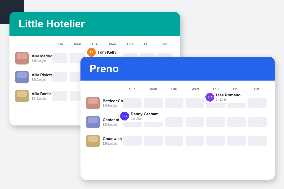 Little Hotelier vs Preno Comparison dashboard screenshots