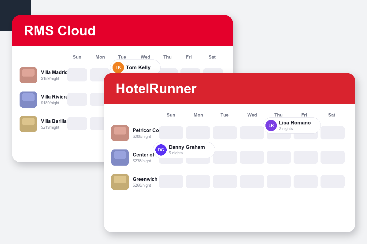 RMS Cloud vs HotelRunner Comparison dashboard screenshots