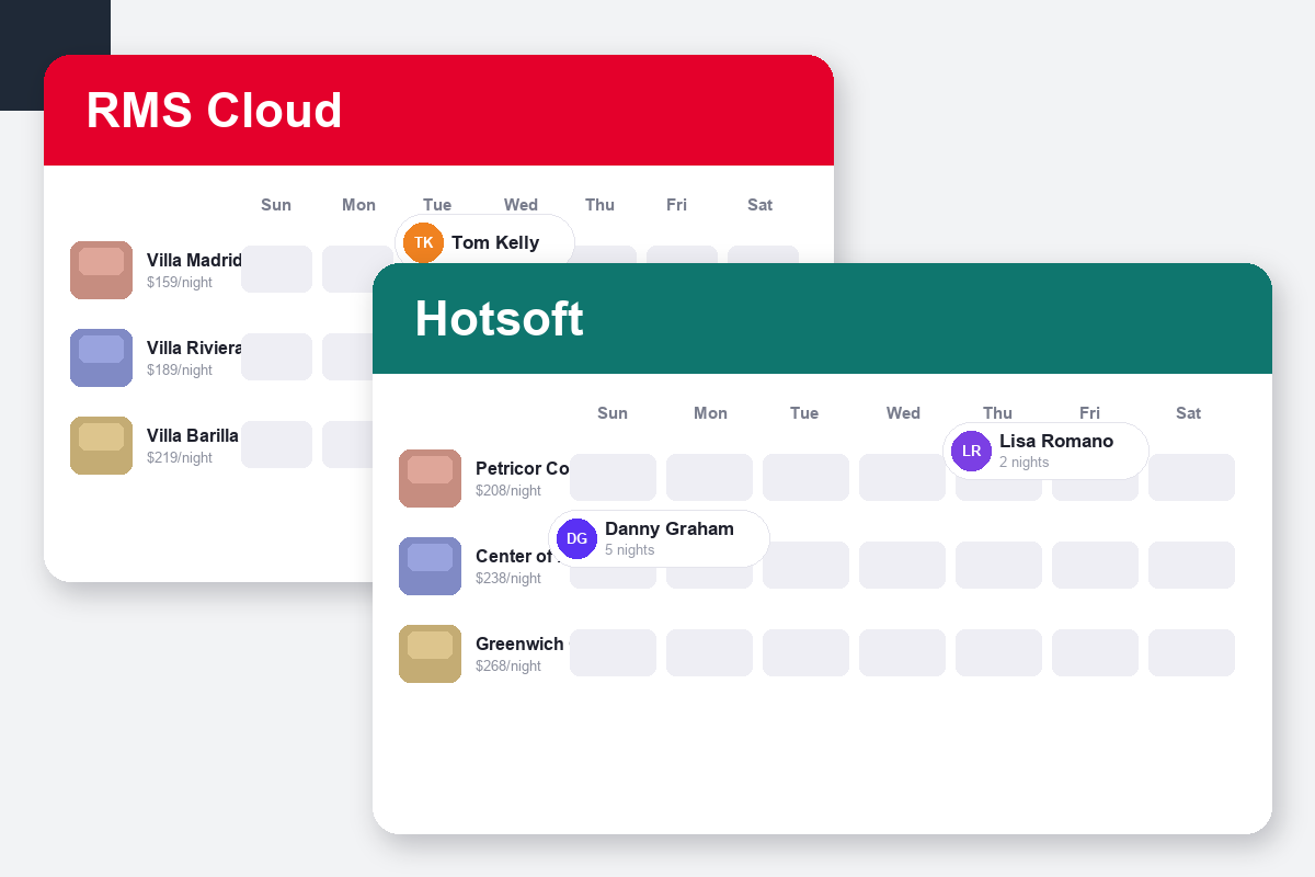 RMS Cloud vs HotSoft Comparison dashboard screenshots