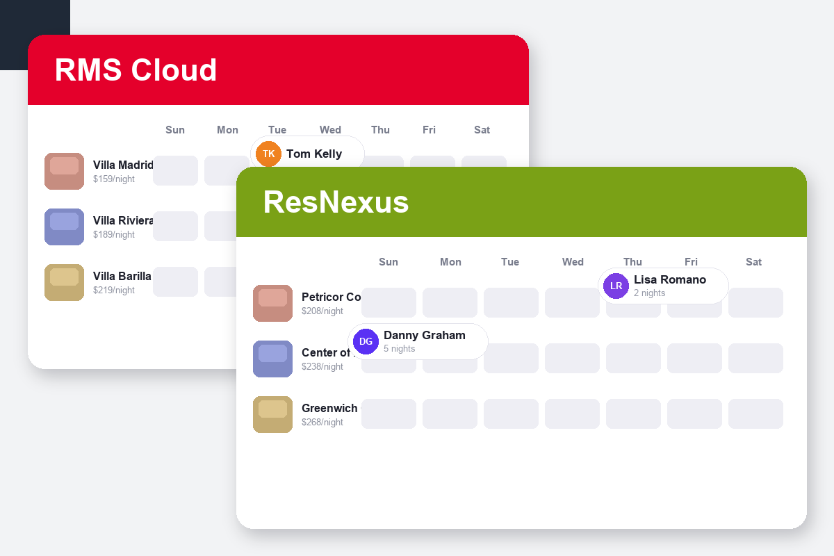 RMS Cloud vs ResNexus Comparison dashboard screenshots