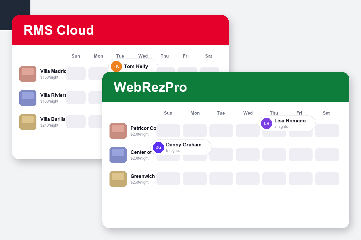 RMS Cloud vs WebRezPro Comparison dashboard screenshots