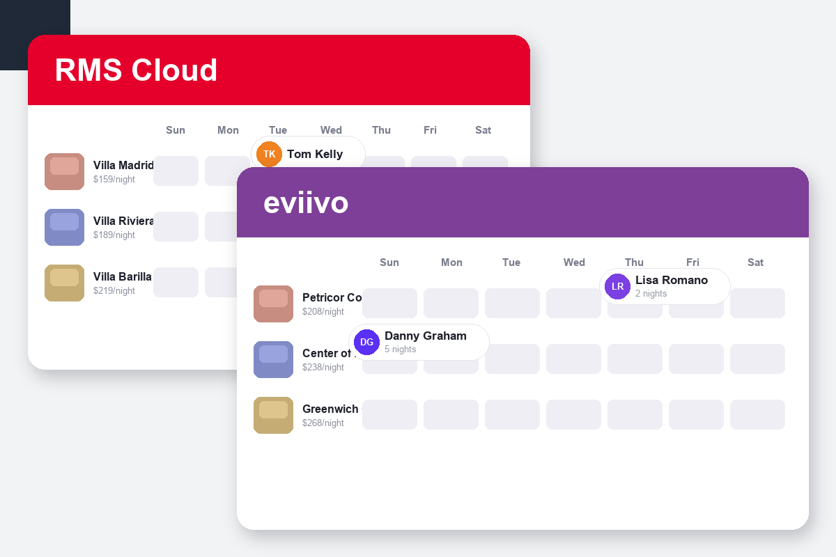 RMS Cloud vs eviivo Comparison dashboard screenshots
