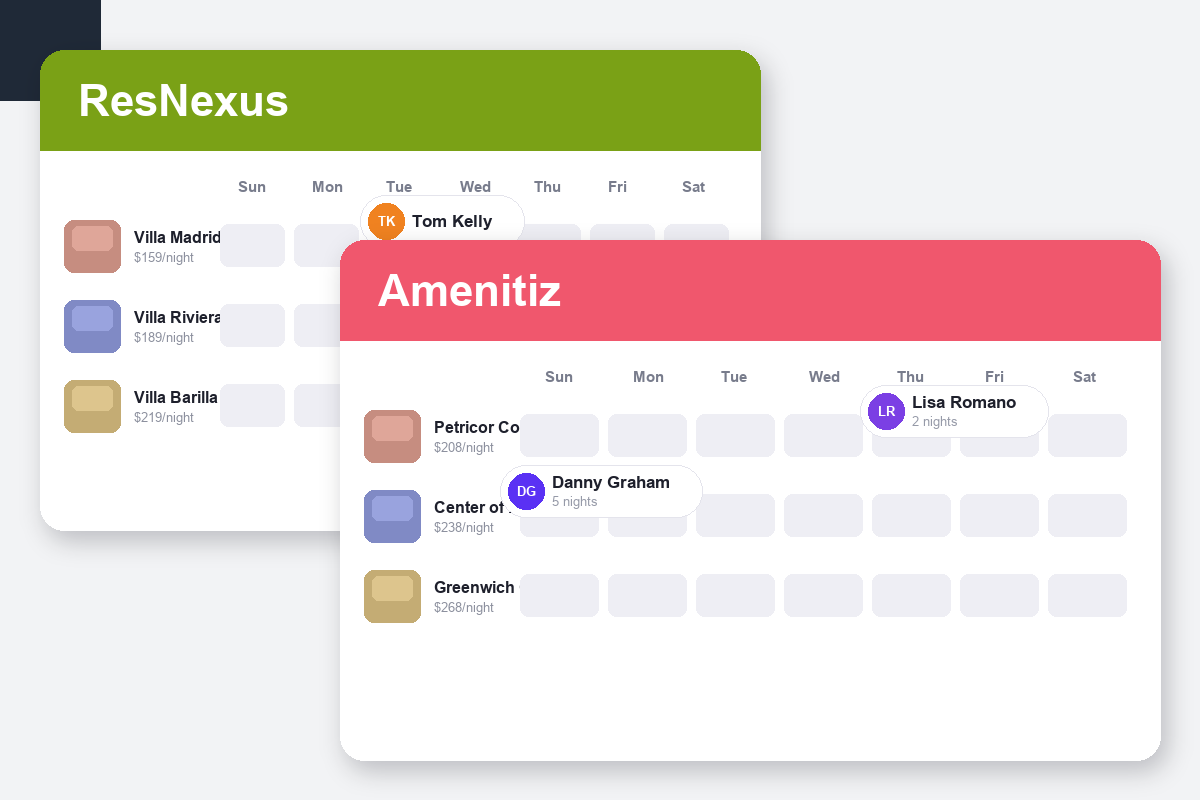 ResNexus vs Amenitiz Comparison dashboard screenshots