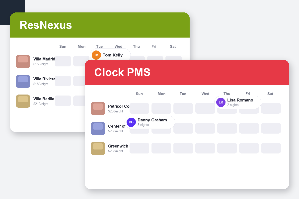 ResNexus vs Clock PMS+ Comparison dashboard screenshots